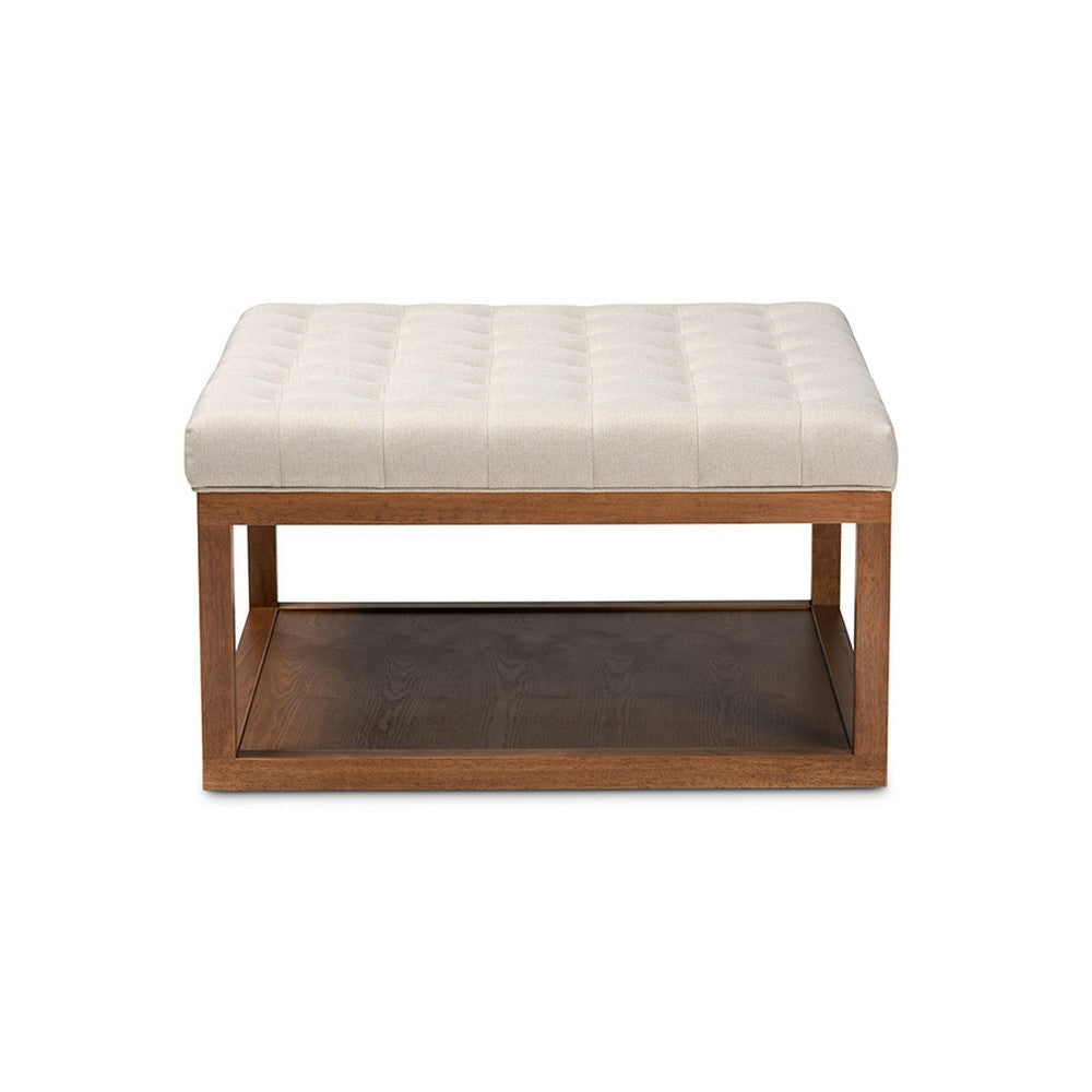Baxton Studio Alvere Modern and Contemporary Beige Fabric Upholstered Walnut Finished Cocktail Ottoman