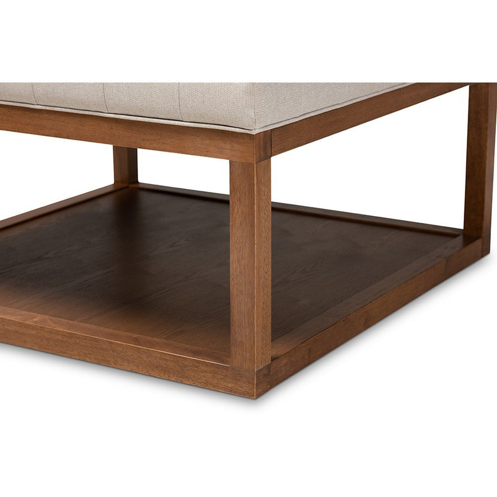 Baxton Studio Alvere Modern and Contemporary Beige Fabric Upholstered Walnut Finished Cocktail Ottoman