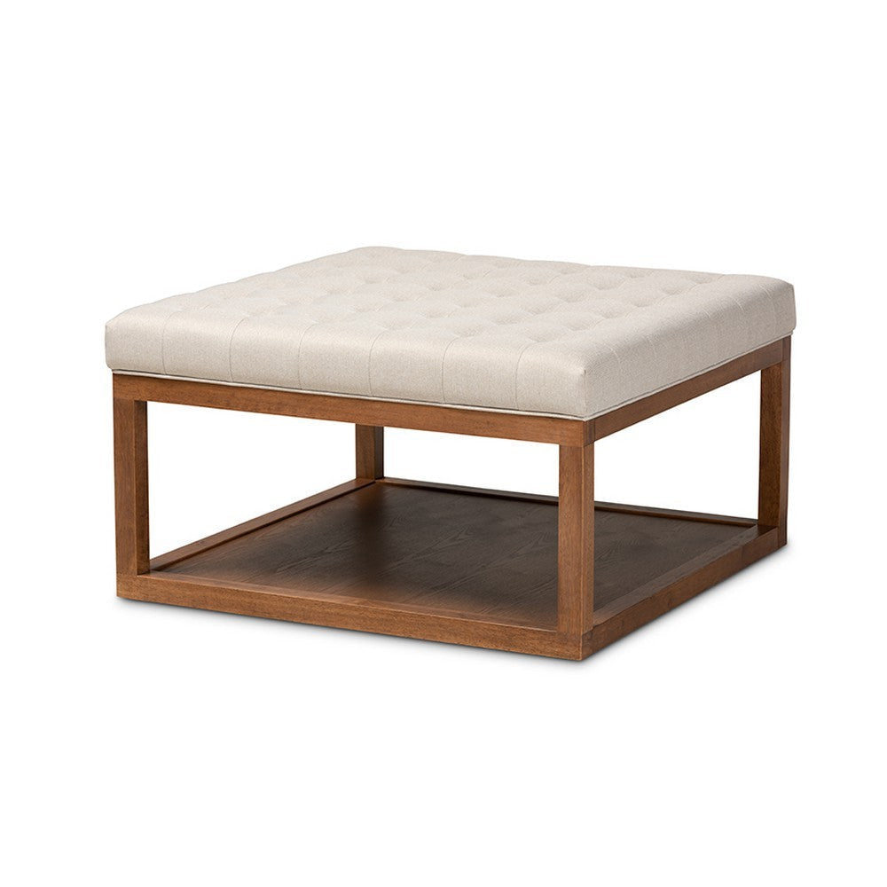 Baxton Studio Alvere Modern and Contemporary Beige Fabric Upholstered Walnut Finished Cocktail Ottoman