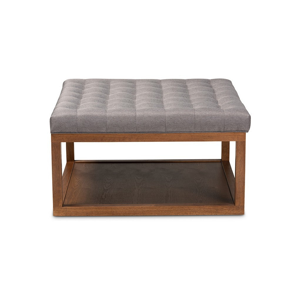 Baxton Studio Alvere Modern and Contemporary Grey Fabric Upholstered Walnut Finished Cocktail Ottoman