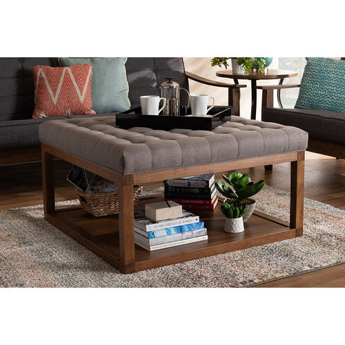 Baxton Studio Alvere Modern and Contemporary Grey Fabric Upholstered Walnut Finished Cocktail Ottoman