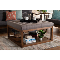 Baxton Studio Alvere Modern and Contemporary Grey Fabric Upholstered Walnut Finished Cocktail Ottoman