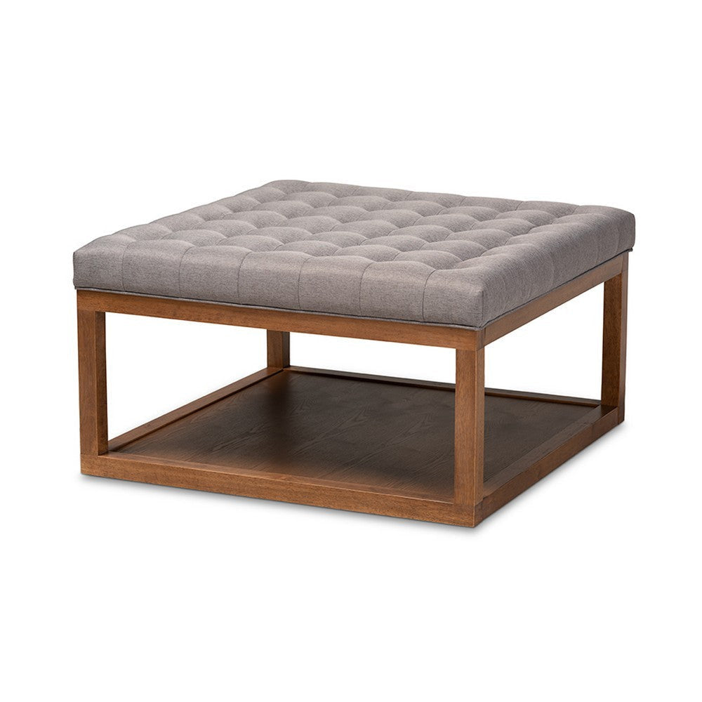 Baxton Studio Alvere Modern and Contemporary Grey Fabric Upholstered Walnut Finished Cocktail Ottoman