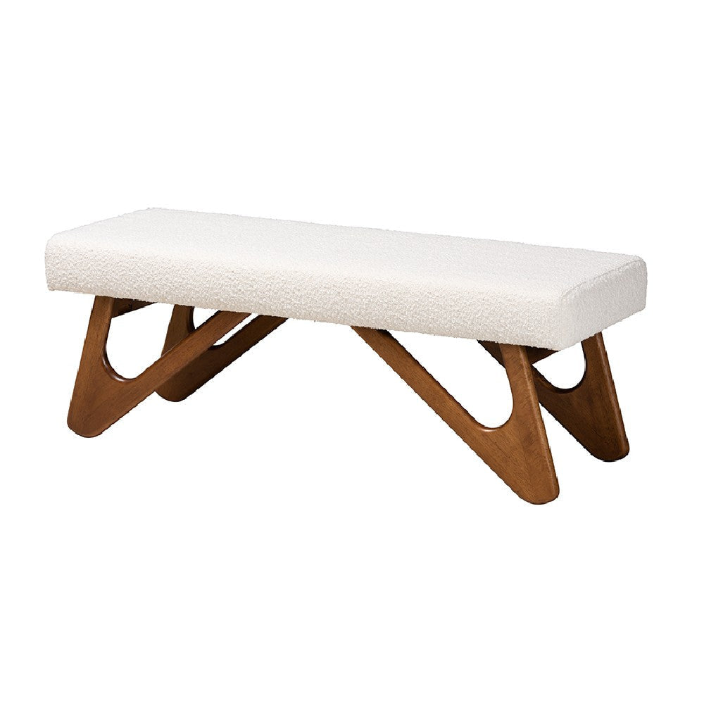 Baxton Studio Rika Japandi Cream Boucle Fabric and Walnut Brown Finished Wood Bench WHI-BBT5367-Cream-Walnut-Bench