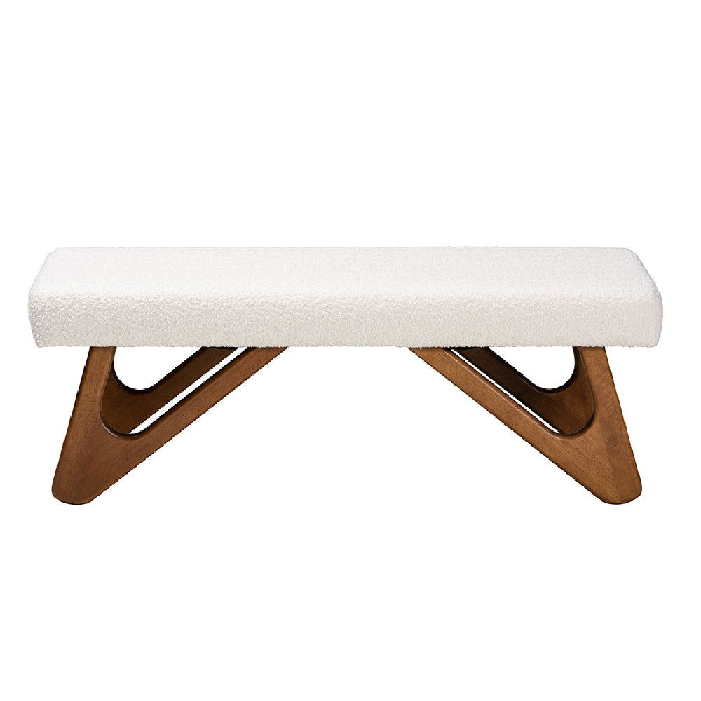 Baxton Studio Rika Japandi Cream Boucle Fabric and Walnut Brown Finished Wood Bench WHI-BBT5367-Cream-Walnut-Bench