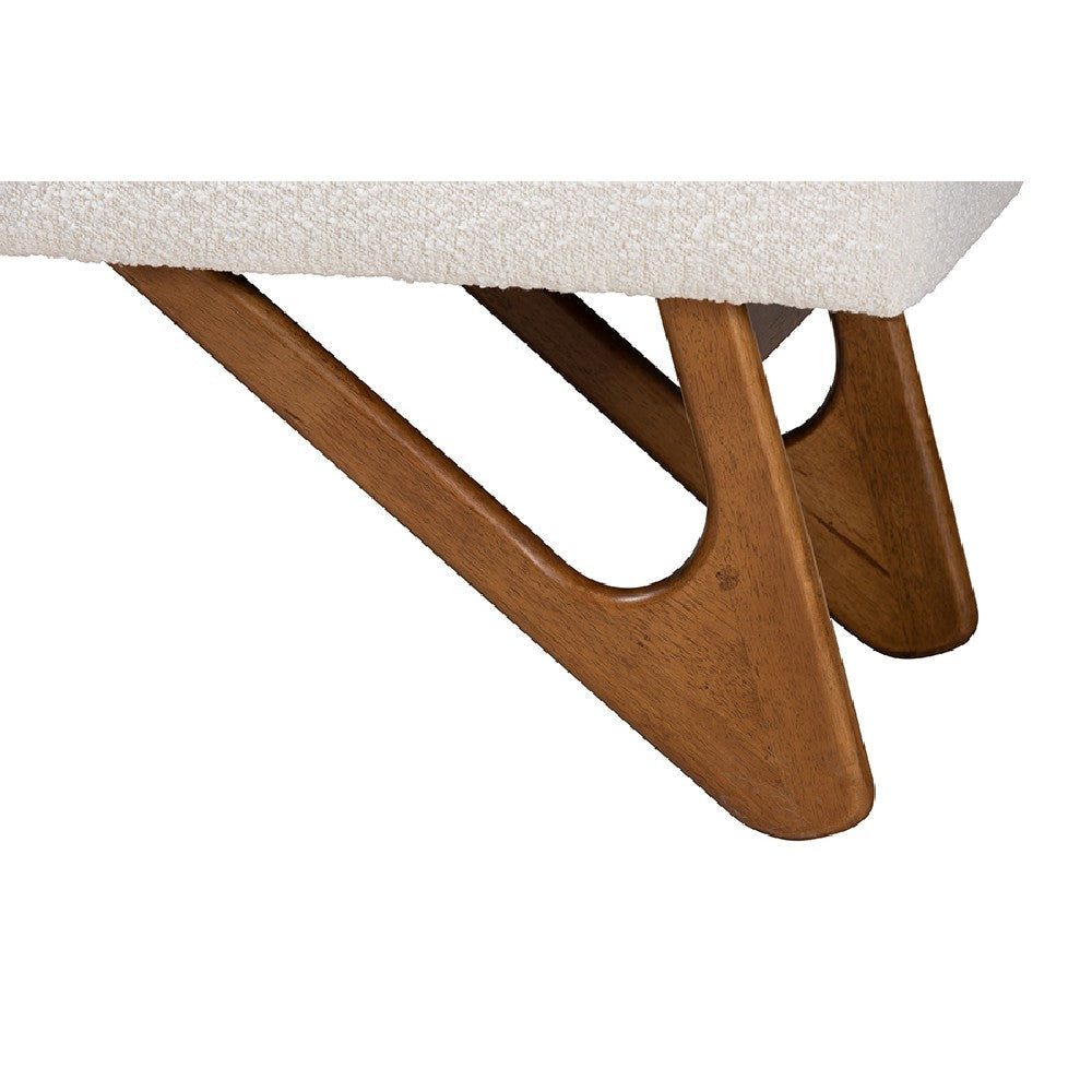 Baxton Studio Rika Japandi Cream Boucle Fabric and Walnut Brown Finished Wood Bench WHI-BBT5367-Cream-Walnut-Bench