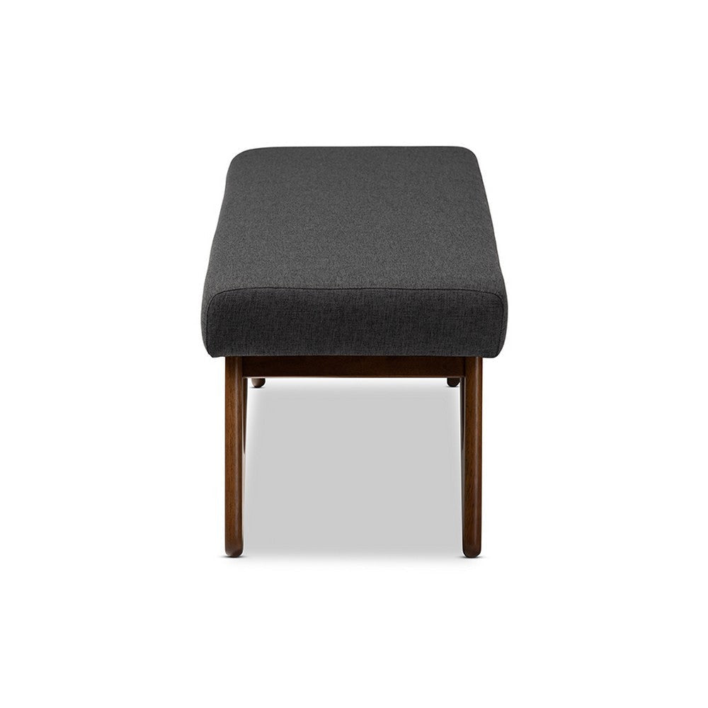 Baxton Studio Rika Mid-Century Modern Dark Grey Fabric Upholstered Walnut Brown Finished Boomerang Bench WHI-BBT5367-Dark-Grey-Walnut-Bench