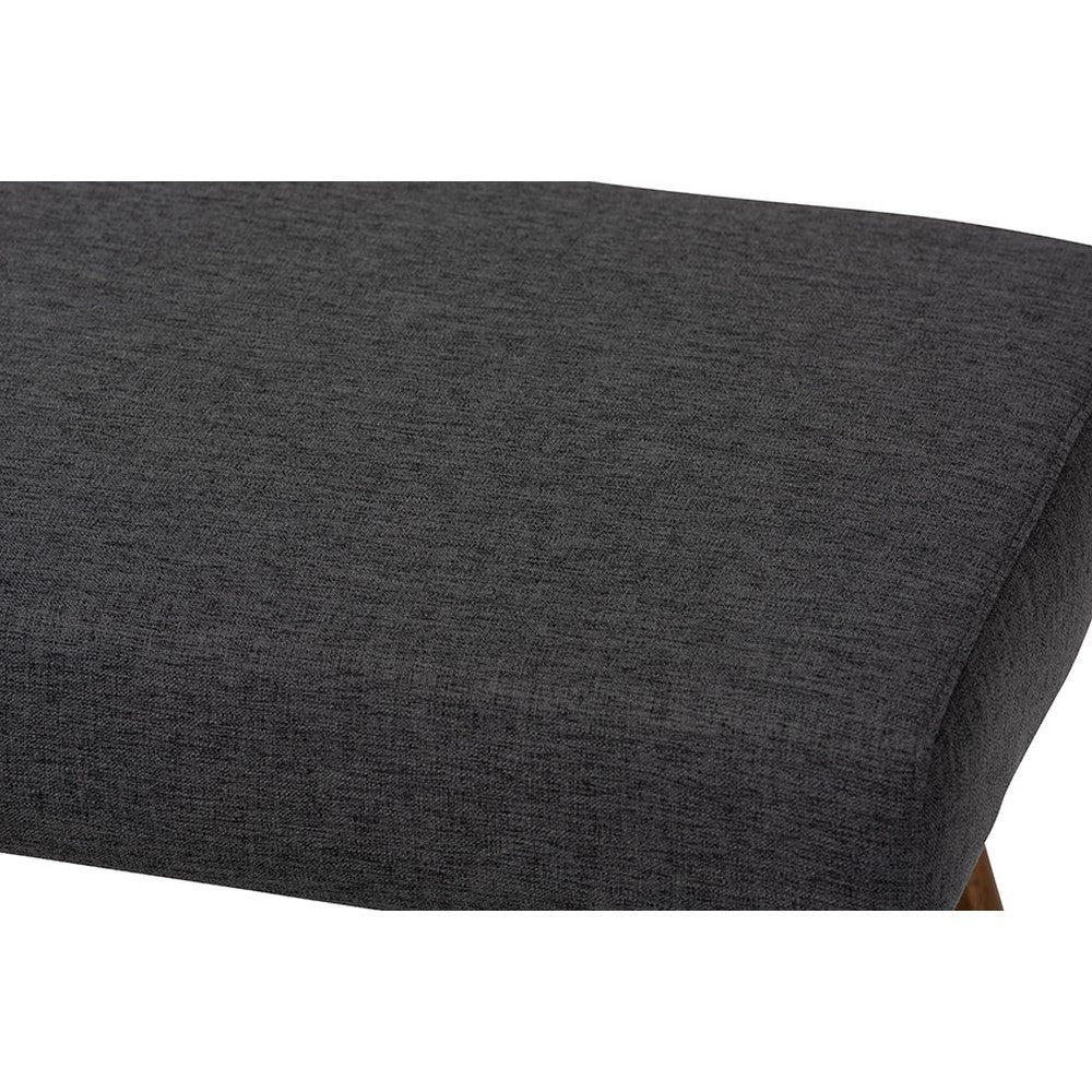 Baxton Studio Rika Mid-Century Modern Dark Grey Fabric Upholstered Walnut Brown Finished Boomerang Bench WHI-BBT5367-Dark-Grey-Walnut-Bench
