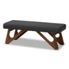 Baxton Studio Rika Mid-Century Modern Dark Grey Fabric Upholstered Walnut Brown Finished Boomerang Bench WHI-BBT5367-Dark-Grey-Walnut-Bench