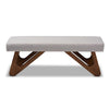 Baxton Studio Rika Mid-Century Modern Greyish Beige Fabric Upholstered Walnut Brown Finished Boomerang Bench