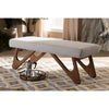 Baxton Studio Rika Mid-Century Modern Greyish Beige Fabric Upholstered Walnut Brown Finished Boomerang Bench