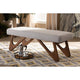 Baxton Studio Rika Mid-Century Modern Greyish Beige Fabric Upholstered Walnut Brown Finished Boomerang Bench