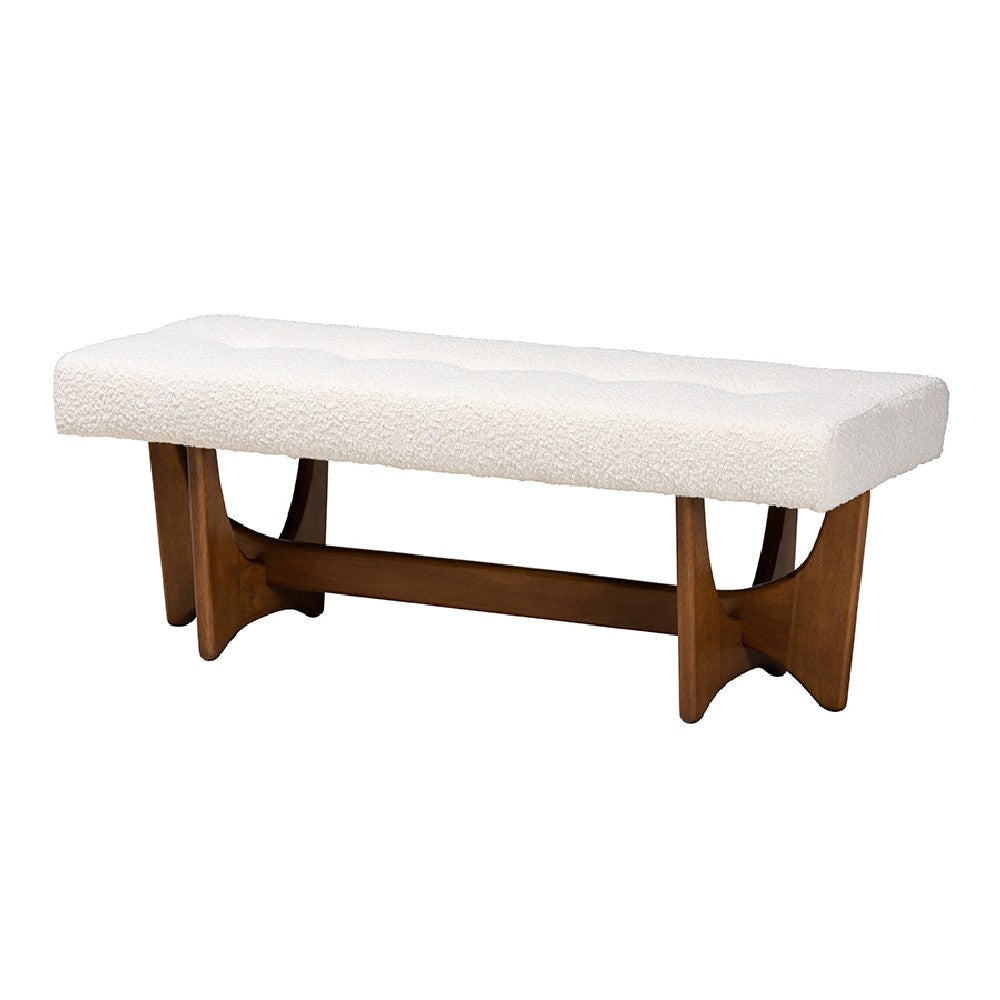 Baxton Studio Theo Japandi Cream Boucle Fabric and Walnut Brown Finished Wood Bench WHI-BBT5368-Cream-Walnut-Bench