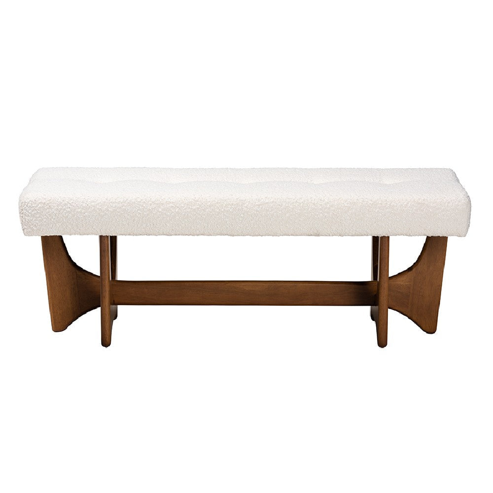 Baxton Studio Theo Japandi Cream Boucle Fabric and Walnut Brown Finished Wood Bench WHI-BBT5368-Cream-Walnut-Bench
