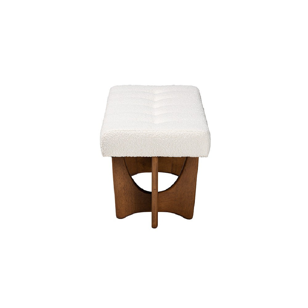 Baxton Studio Theo Japandi Cream Boucle Fabric and Walnut Brown Finished Wood Bench WHI-BBT5368-Cream-Walnut-Bench