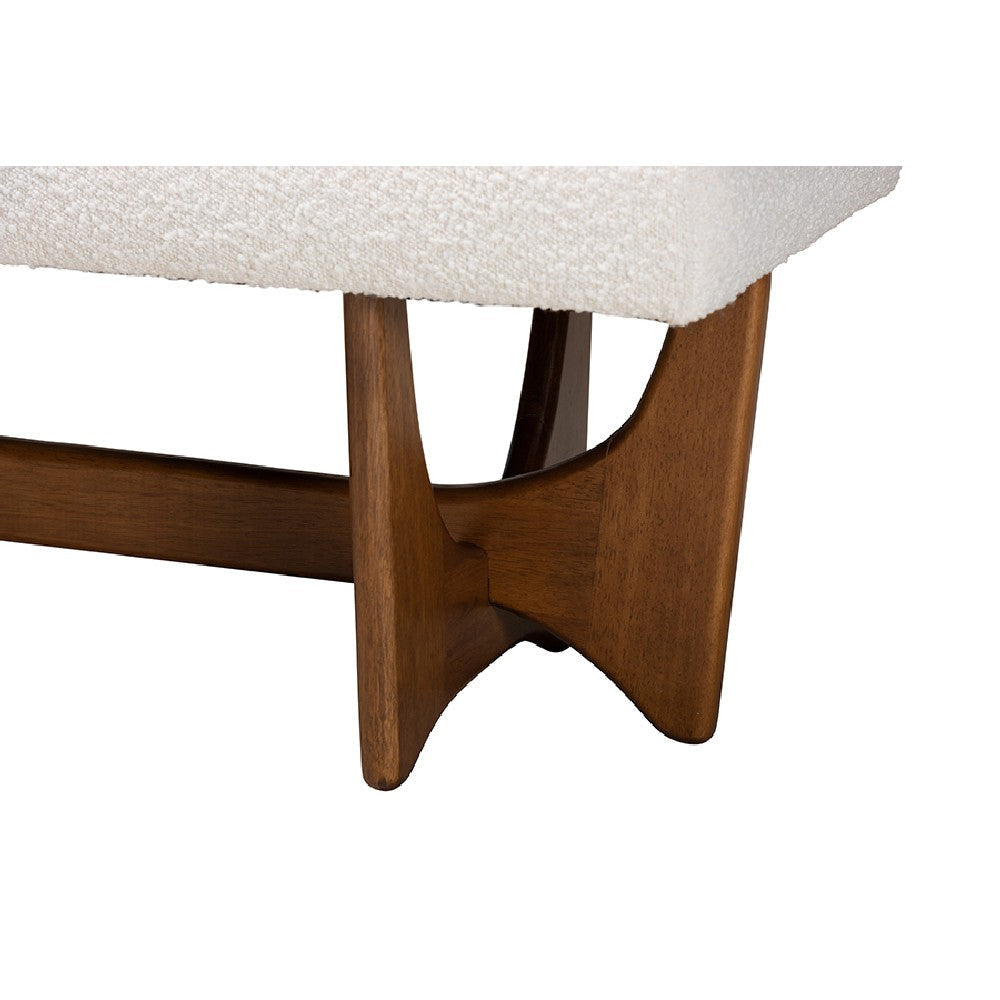 Baxton Studio Theo Japandi Cream Boucle Fabric and Walnut Brown Finished Wood Bench WHI-BBT5368-Cream-Walnut-Bench