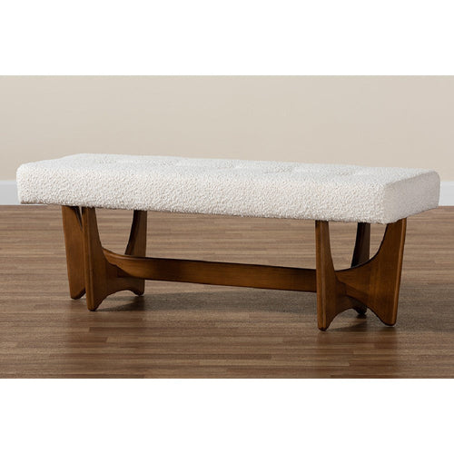 Baxton Studio Theo Japandi Cream Boucle Fabric and Walnut Brown Finished Wood Bench
