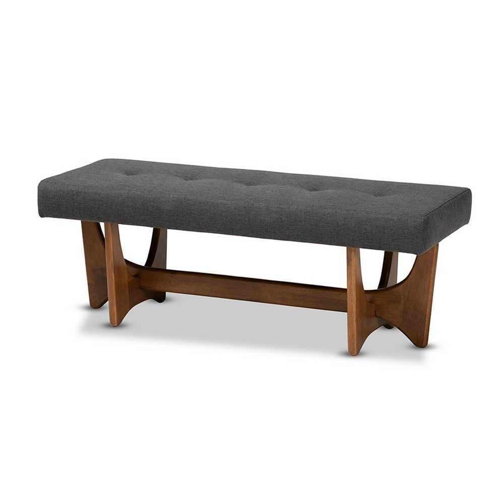 Baxton Studio Theo Mid-Century Modern Dark Grey Fabric Upholstered Walnut Finished Bench WHI-BBT5368-Dark-Grey-Walnut-Bench