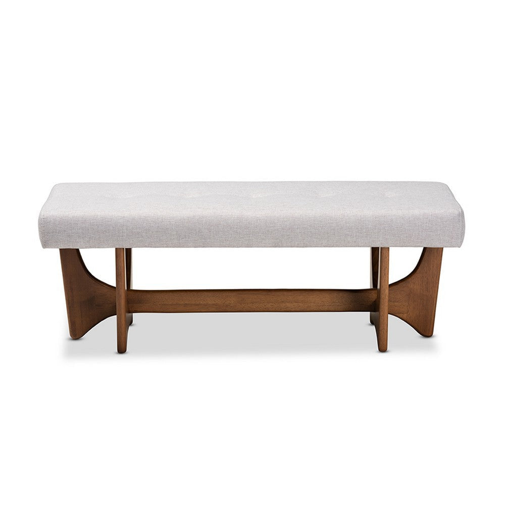 Baxton Studio Theo Mid-Century Modern Greyish Beige Fabric Upholstered Walnut Finished Bench WHI-BBT5368-Greyish-Beige-Walnut-Bench