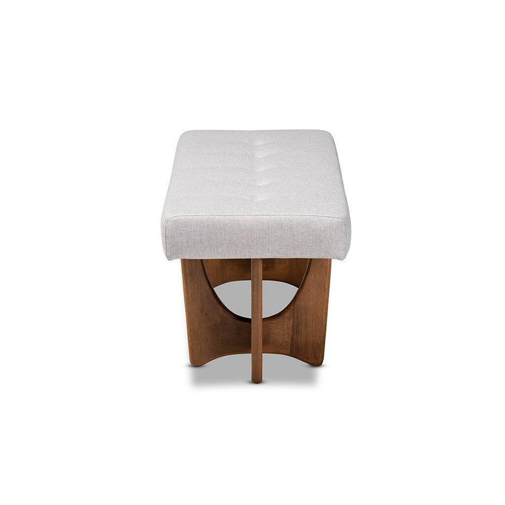 Baxton Studio Theo Mid-Century Modern Greyish Beige Fabric Upholstered Walnut Finished Bench WHI-BBT5368-Greyish-Beige-Walnut-Bench