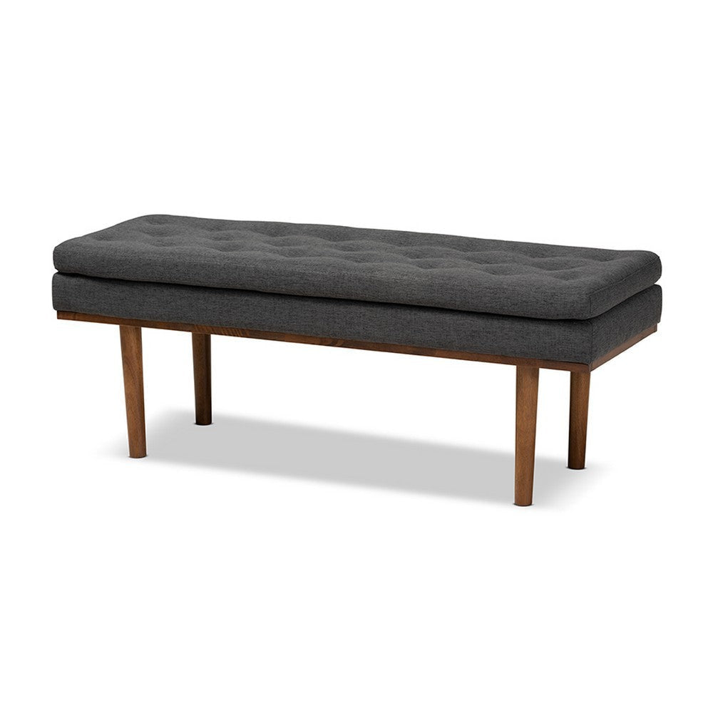 Baxton Studio Arne Mid-Century Modern Dark Grey Fabric Upholstered Walnut Finished Bench