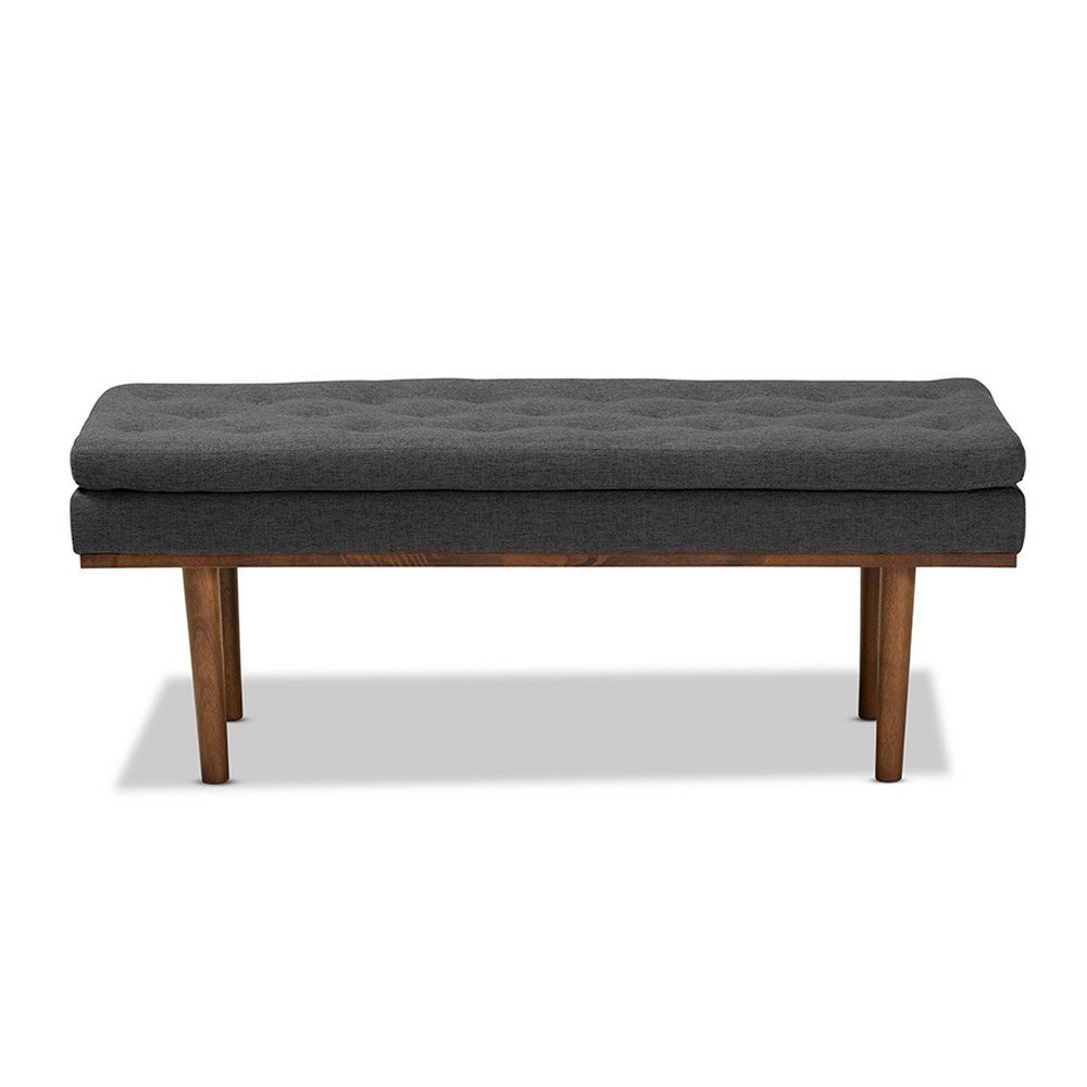Baxton Studio Arne Mid-Century Modern Dark Grey Fabric Upholstered Walnut Finished Bench