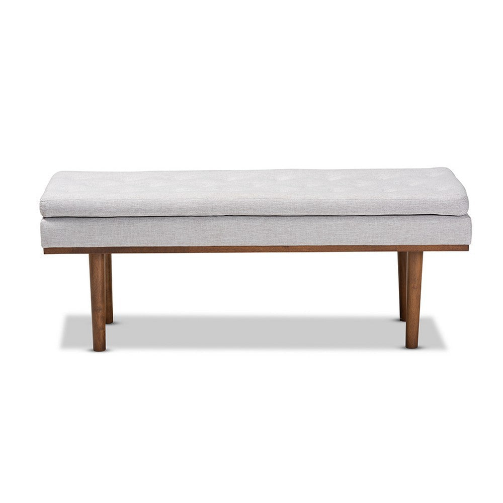Baxton Studio Arne Mid-Century Modern Greyish Beige Fabric Upholstered Walnut Finished Bench