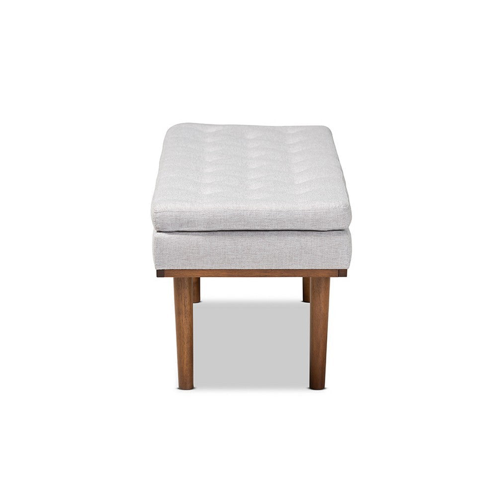 Baxton Studio Arne Mid-Century Modern Greyish Beige Fabric Upholstered Walnut Finished Bench