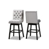 Baxton Studio Gregory Modern Transitional Light Grey Velvet Fabric Upholstered and Dark Brown Finished Wood 2-Piece Swivel Bar Stool Set