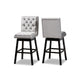 Baxton Studio Gregory Modern Transitional Light Grey Velvet Fabric Upholstered and Dark Brown Finished Wood 2-Piece Swivel Bar Stool Set