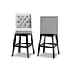Baxton Studio Gregory Modern Transitional Light Grey Velvet Fabric Upholstered and Dark Brown Finished Wood 2-Piece Swivel Bar Stool Set