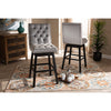 Baxton Studio Gregory Modern Transitional Light Grey Velvet Fabric Upholstered and Dark Brown Finished Wood 2-Piece Swivel Bar Stool Set Set
