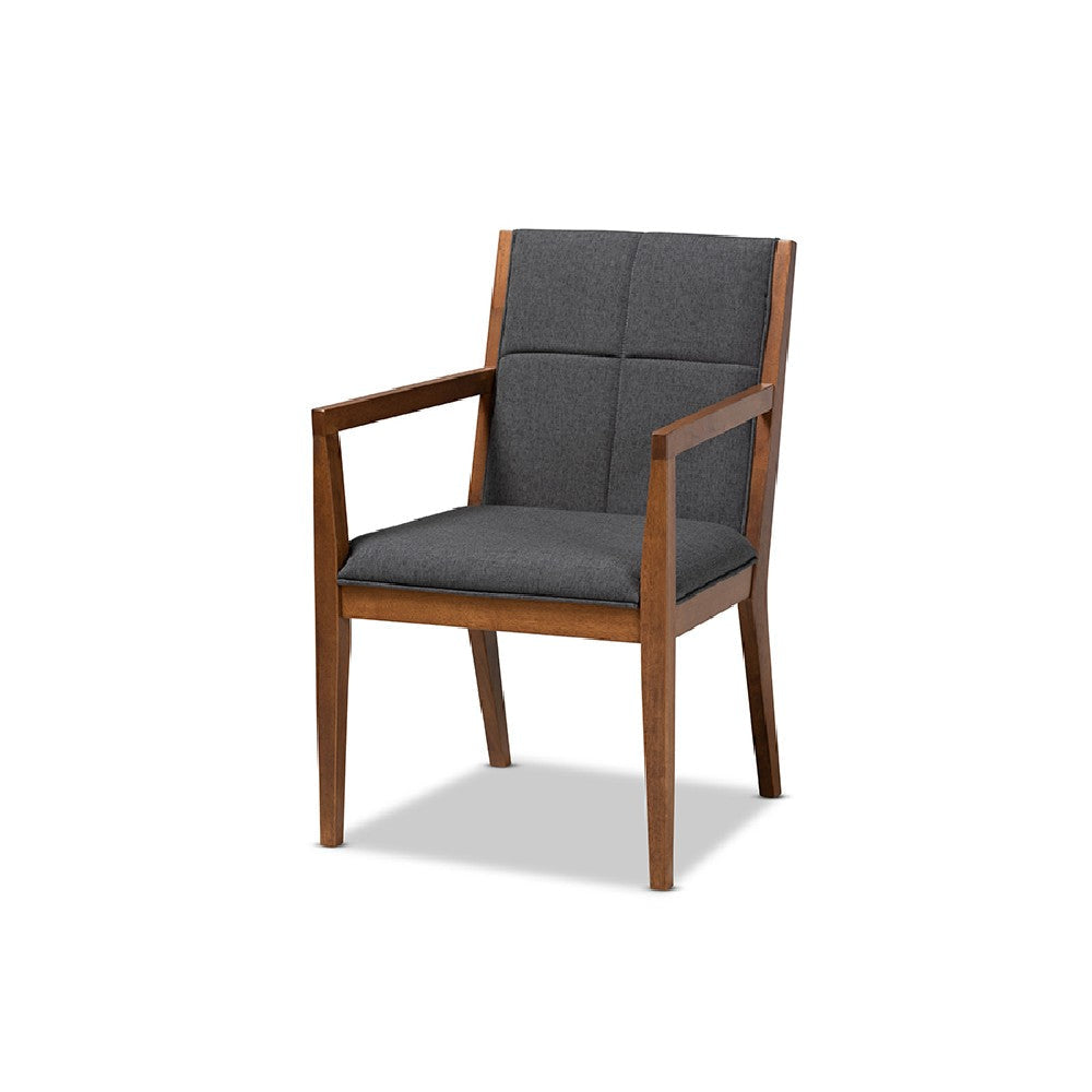 Baxton Studio Theresa Mid-Century Modern Dark Grey Fabric Upholstered and Walnut Brown Finished Wood 5-Piece Dining Set