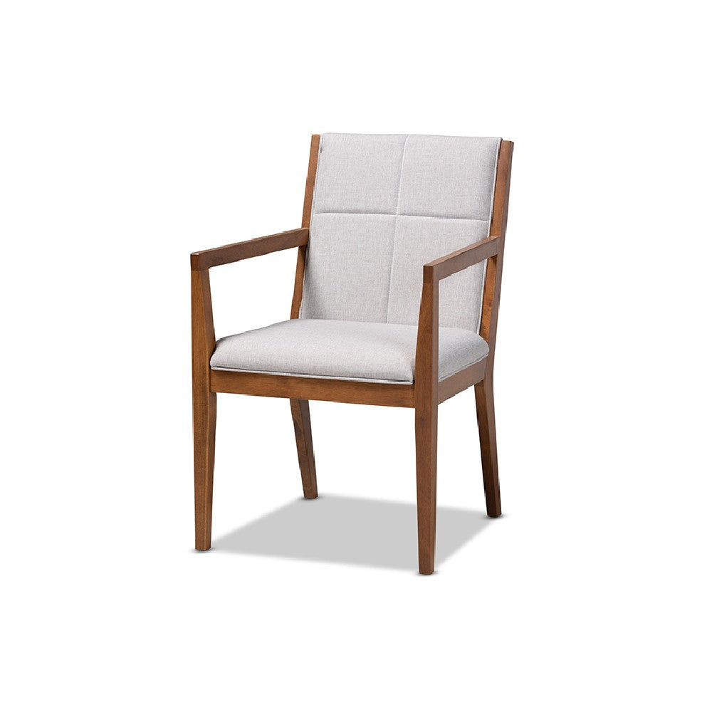 Baxton Studio Theresa Mid-Century Modern Greyish Beige Fabric Upholstered and Walnut Brown Finished Wood 5-Piece Dining Set