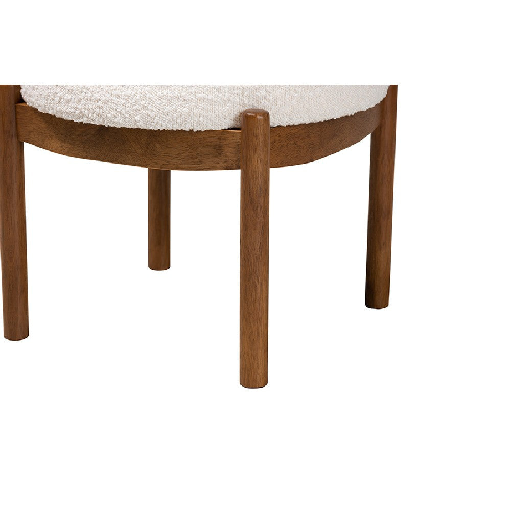 Baxton Studio Iliana Japandi Cream Boucle Fabric and Walnut Brown Finished Rubberwood Ottoman Footstool WHI-BBT5454-Maya-Cream-Walnut-Stool