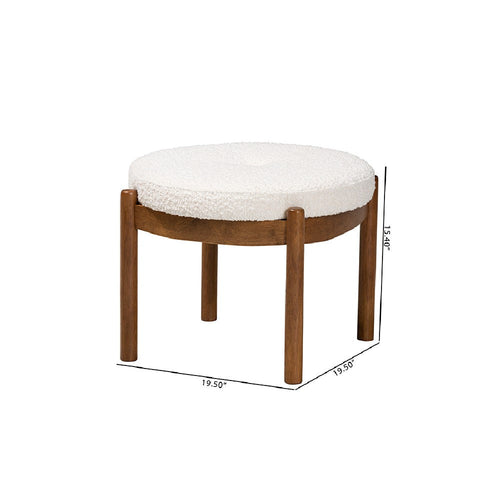 Baxton Studio Iliana Japandi Cream Boucle Fabric and Walnut Brown Finished Rubberwood Ottoman Footstool