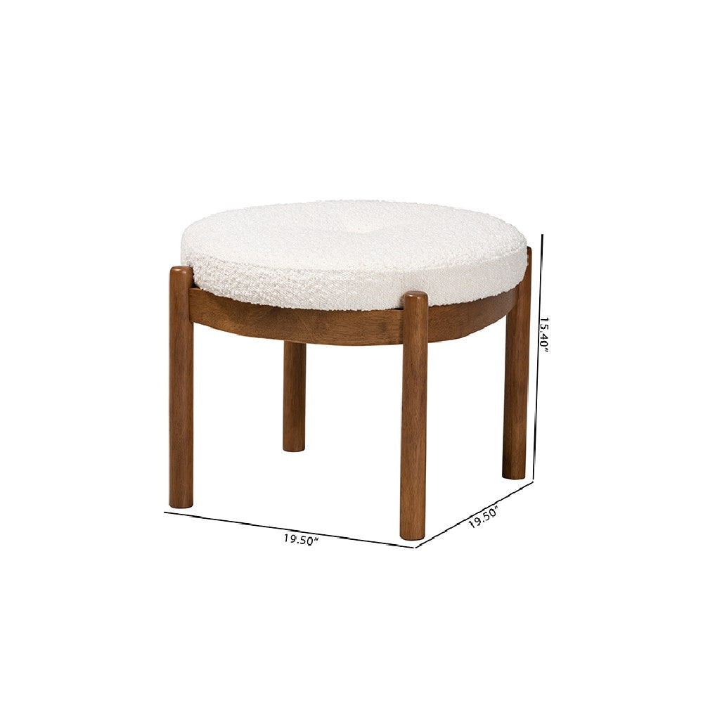 Baxton Studio Iliana Japandi Cream Boucle Fabric and Walnut Brown Finished Rubberwood Ottoman Footstool