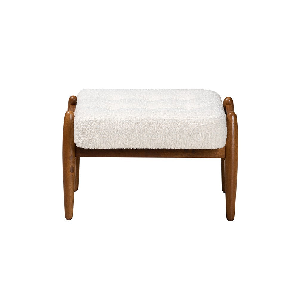 Baxton Studio Jeanine Japandi Cream Boucle Fabric and Walnut Brown Finished Rubberwood Ottoman Footstool WHI-BBT5455-Maya-Cream-Walnut-Stool