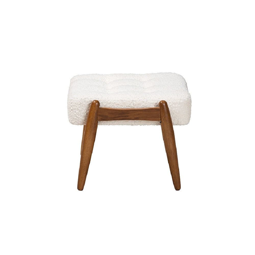 Baxton Studio Jeanine Japandi Cream Boucle Fabric and Walnut Brown Finished Rubberwood Ottoman Footstool WHI-BBT5455-Maya-Cream-Walnut-Stool