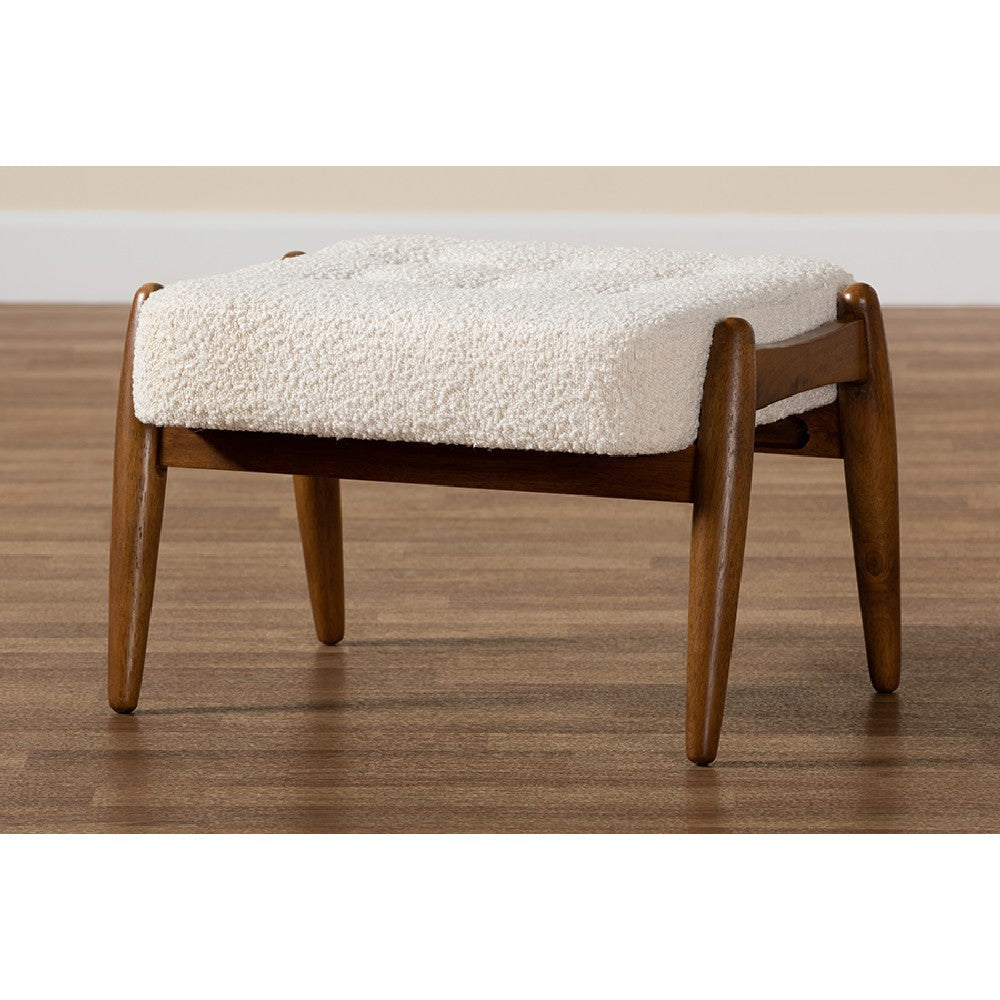 Baxton Studio Jeanine Japandi Cream Boucle Fabric and Walnut Brown Finished Rubberwood Ottoman Footstool