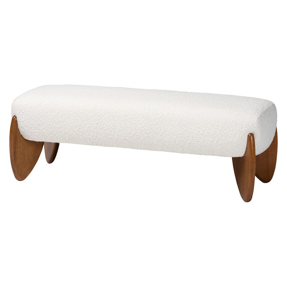 Baxton Studio Vinicio Mid-Century Modern Cream Boucle Accent Bench WHI-BBT5520-Cream-Bench