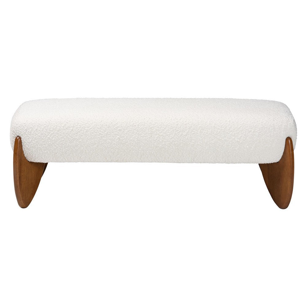 Baxton Studio Vinicio Mid-Century Modern Cream Boucle Accent Bench WHI-BBT5520-Cream-Bench