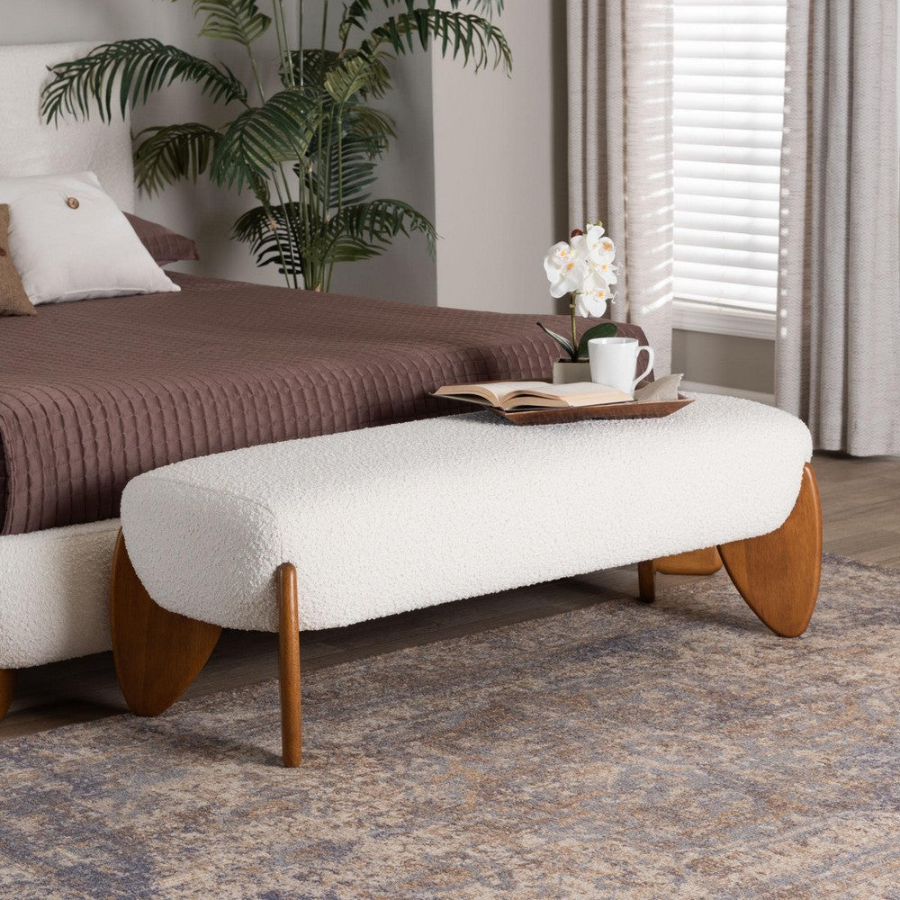 Baxton Studio Vinicio Mid-Century Modern Cream Boucle Accent Bench WHI-BBT5520-Cream-Bench