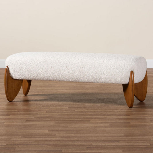 Baxton Studio Vinicio Mid-Century Modern Cream Boucle Accent Bench