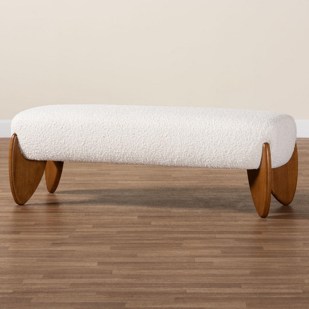 Baxton Studio Vinicio Mid-Century Modern Cream Boucle Accent Bench