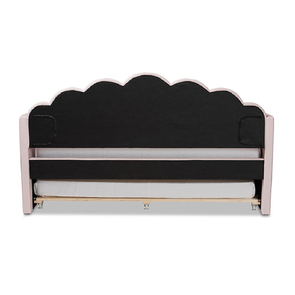 Baxton Studio Timila Modern and Contemporary Light Pink Velvet Fabric Upholstered Twin Size Daybed with Trundle