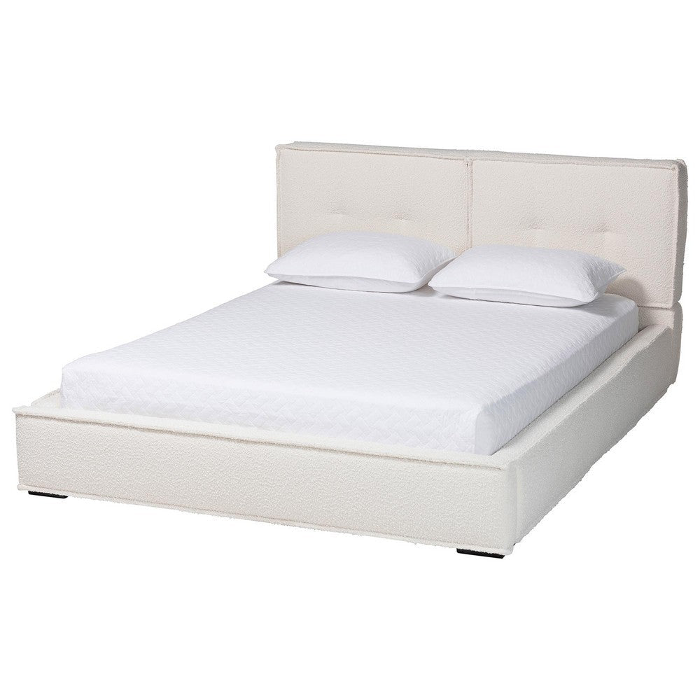 Baxton Studio Laverick Modern Cream Boucle Queen Platform Bed with Border Piping WHI-BBT61214-Cream-Queen