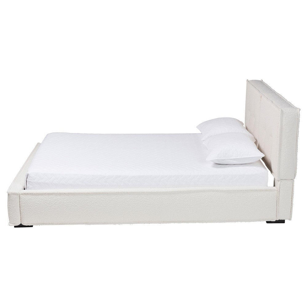 Baxton Studio Laverick Modern Cream Boucle Queen Platform Bed with Border Piping WHI-BBT61214-Cream-Queen