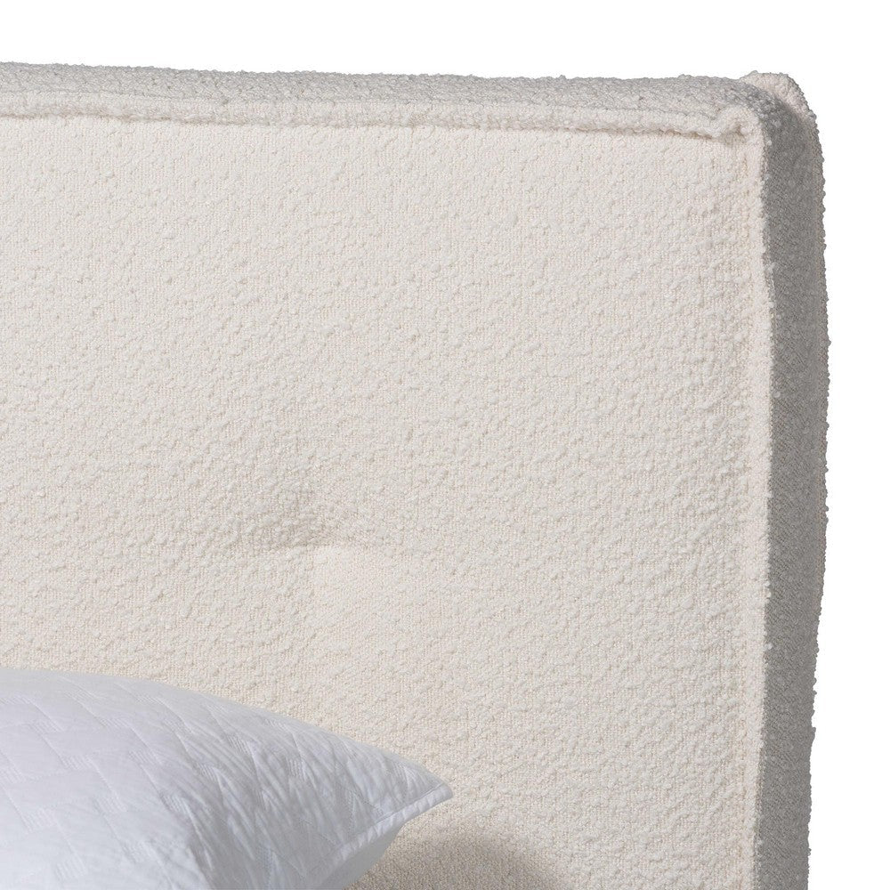 Baxton Studio Laverick Modern Cream Boucle Queen Platform Bed with Border Piping WHI-BBT61214-Cream-Queen