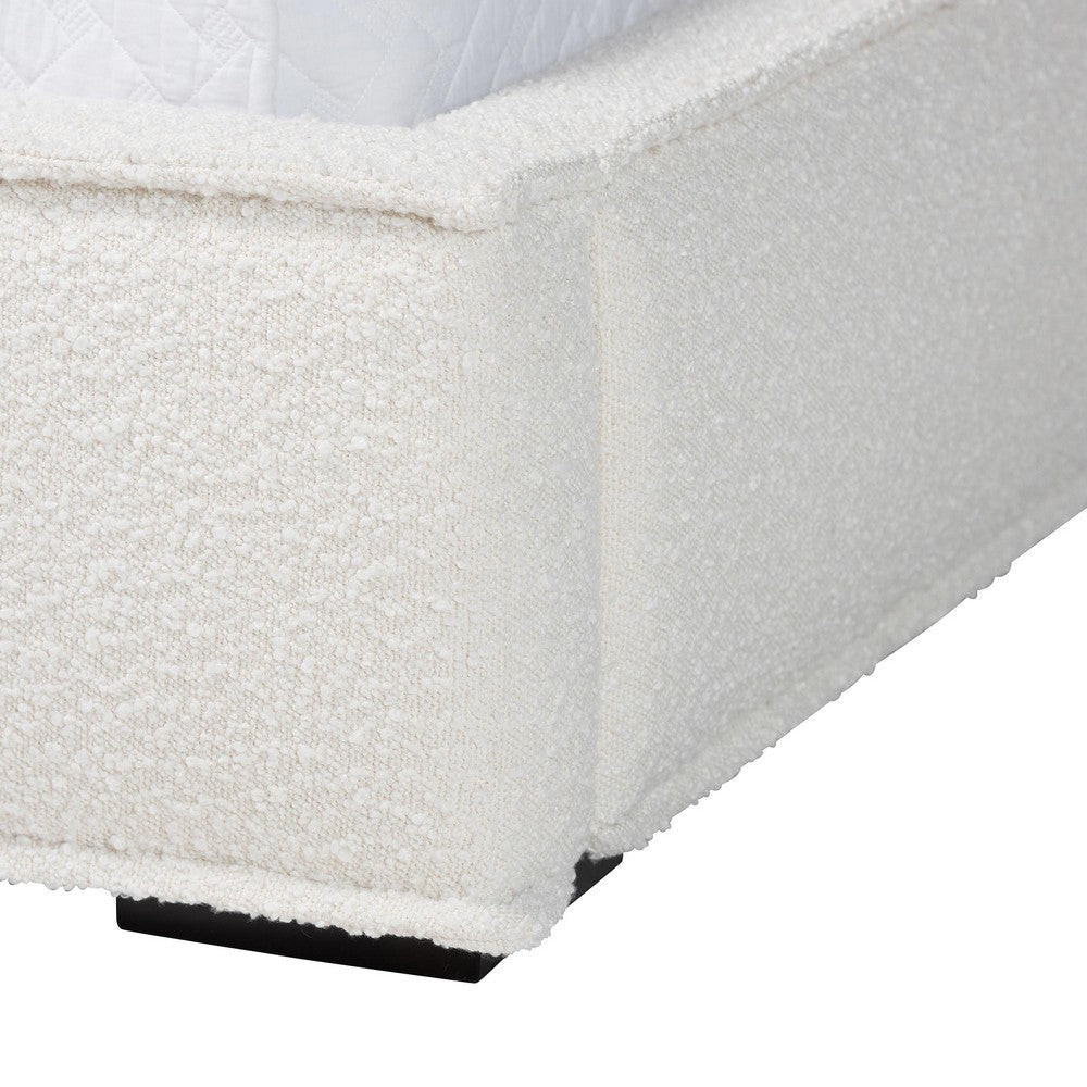 Baxton Studio Laverick Modern Cream Boucle Queen Platform Bed with Border Piping WHI-BBT61214-Cream-Queen
